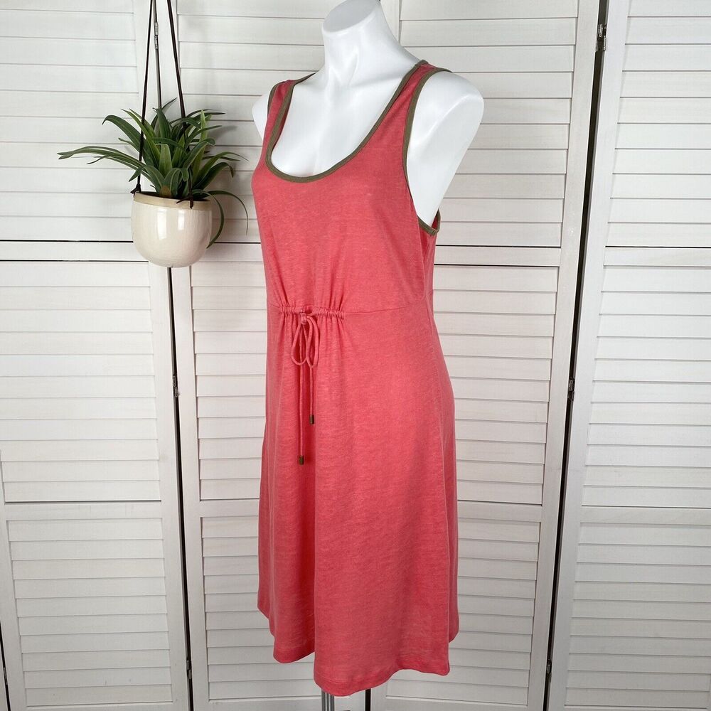 Tommy Bahama Linen Seneca Jersey Open Back Dress Coral Pink Sleeveless Womens M‎